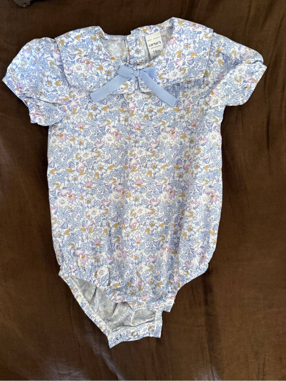 Carter's Light Blue Floral Baby One-Piece with Bow Accent